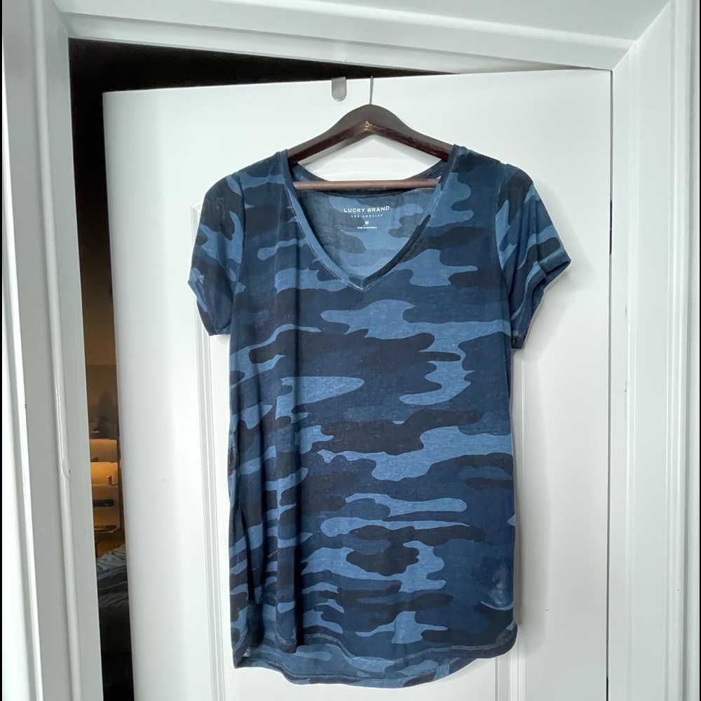 Lucky Brand Blue Camo Burnout Tee